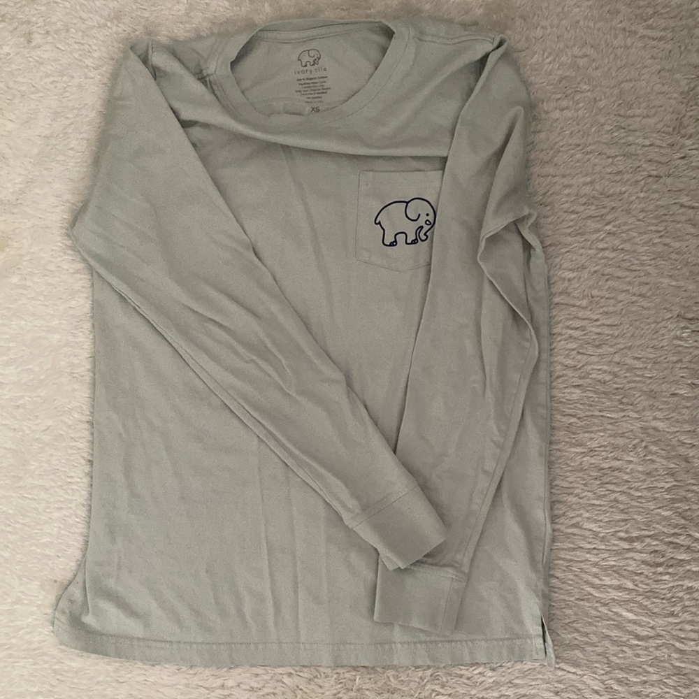 Ivory Ella Women’s XS Long Sleeve T-Shirt Organic Cotton, Light Gray/Green